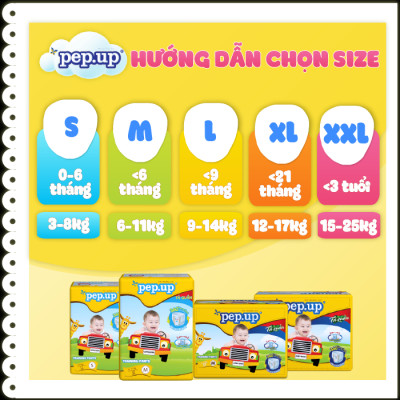 Tã/Bỉm Quần Em Bé Pep.up Extra Dry Gói Nhỏ Siêu Mềm Mại, Siêu Khô Thoáng, Kháng Khuẩn Size S11, M10, L9, XL8