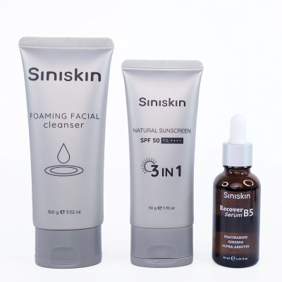 Bộ sản phẩm chăm sóc da Siniskin "Serum phục hồi da Recover B5, Kem Chống Nắng nâng tone tuje nhiên, Sữa Rửa Mặt tạo bọt dịu nhẹ