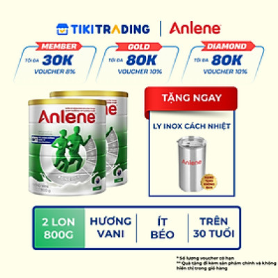 Combo 02 Sữa Bột Anlene Hương Vanilla (Hộp thiếc 800g) - Tặng ly inox
