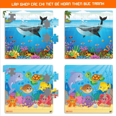 Bộ 2 Tranh Xếp Hình 36 Mảnh Để Bàn 23 x 23 cm - Minh Châu C2-012