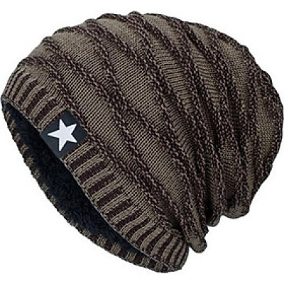 Nón len, mũ len trùm đầu gân 3D đính sao A029