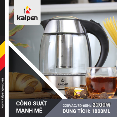 ẤM ĐUN NƯỚC SIÊU TỐC THỦY TINH KALPEN KK66, HÀNG CHÍNH HÃNG
