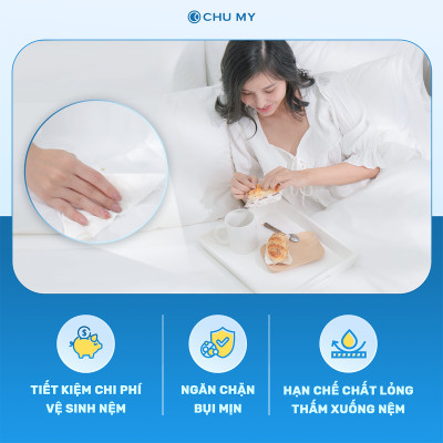 Tấm bảo vệ đệm cao cấp 3 lớp chần bông ô vuông -  Ngăn nước bụi bẩn - Giữ sạch nệm