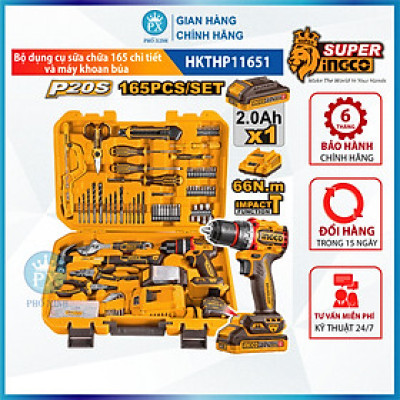 Combo Bộ dụng cụ sữa chữa 165 chi tiết và máy khoan búa HKTHP11651