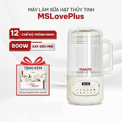 Máy làm sữa hạt thủy tinh chống ồn Masuto MS Love Plus dung tích 1,2L có hẹn giờ 12 chế độ nấu - Hàng chính hãng