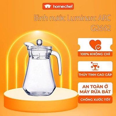 Bình đựng nước thủy tinh có nắp Luminarc G2662, dung tích 1.3L, dùng máy rửa bát | Hàng chính hãng