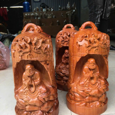 Chuông đạt ma sư tổ xông trầm bằng gỗ hương đá kt cao 30×14cm