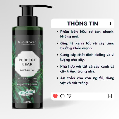 Phân bón DƯỠNG LÁ MONROVIA hữu cơ giúp lá xanh mướt, tươi tốt dành cho cây cảnh, dung tích 500ml