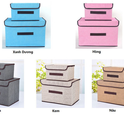 Bộ 2 hộp vải đựng đồ, giỏ vải đựng đồ có quai, giỏ đựng quần áo, nhiều màu ( giao màu ngẫu nhiên) + Tặng quà ngẫu nhiên