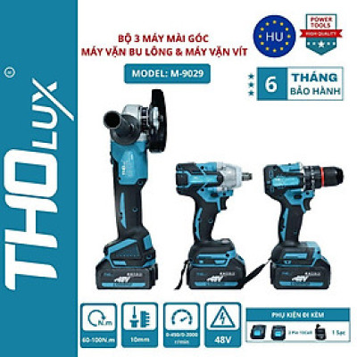 Bộ 3 máy mài góc, máy vặn bu lông, máy vặn vít Không Chổi Than Tholux M-9029