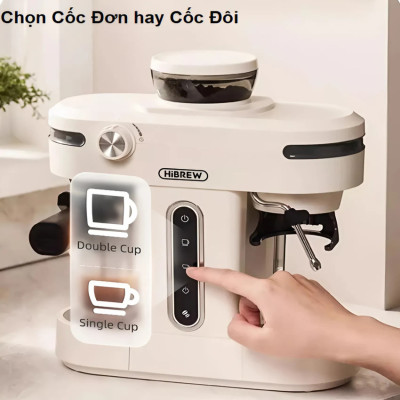 Máy pha cà phê bán tự động kiêm xay cà phê 15 chế độ Espresso, Cappuccino, Latte thương hiệu Mỹ cao cấp HiBREW H14 - Hàng Nhập Khẩu