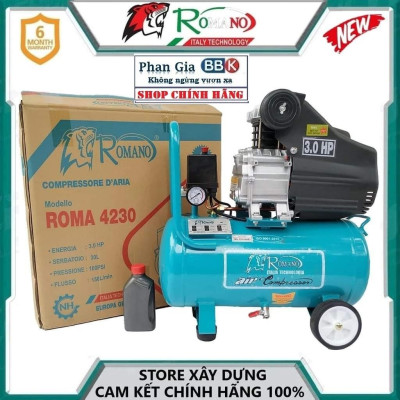 [chính hãƞg] Máy Nén Khí Có Dầu Liền Trục ROMANO 3.0 HP 30L, máy nén khí 100% dây đồng, Bảo hành 1 Năm