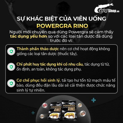 Viên uống phục hồi và tăng cường sức khỏe sinh lý nam giới Powergra Rino - Vỉ dùng thử 1 viên