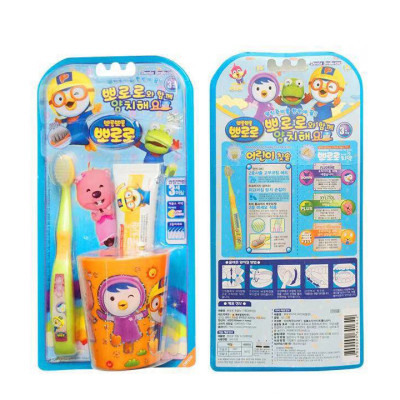 Bộ 3 bàn chải đánh răng + kem đánh răng + cốc Pororo Hàn Quốc
