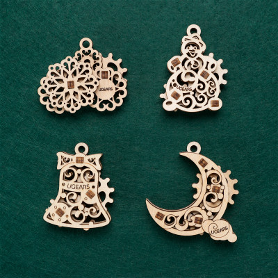 Mô Hình Gỗ Cơ Khí -  U-Fidgets-Gearsmas - Set 4 tấm Trang trí Noel, sản phẩm chính hãng Ugears, nhập khẩu nguyên bộ từ EU, Fidget, DYI
