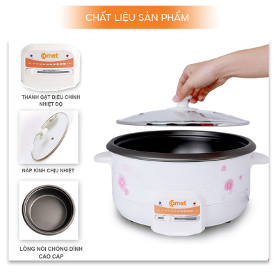 Nồi lẩu điện Comet CM7731 – Dung tích 3.5L, công suất 1300W, chống dính, nắp kính chịu nhiệt, bảo hành 12 tháng - Hàng chính hãng