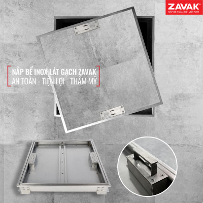 Nắp Bể Ngầm Trong Nhà 45x45cm Inox 304 ZAVAK MHIs-45 Nắp bể nước âm sàn, Nắp hố ga Inox 304