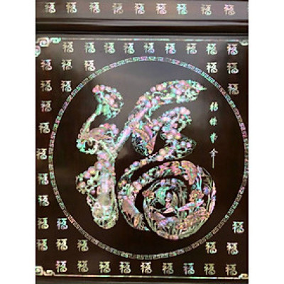 Tranh treo tường gỗ gụ khảm ốc xà cừ chữ bách phúc kt 81×81×4cm 