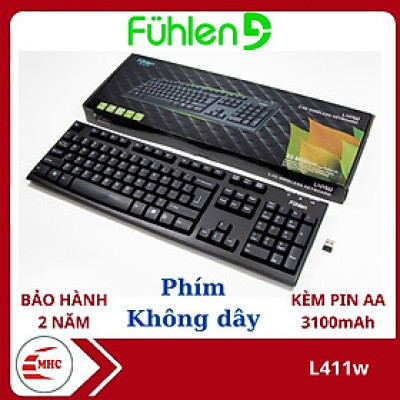 Bàn phím Gaming không dây Fuhlen L411w, Tuổi thọ 20 triệu lần nhấn, BH 2 năm, Tặng kèm pin- Hàng chính hãng