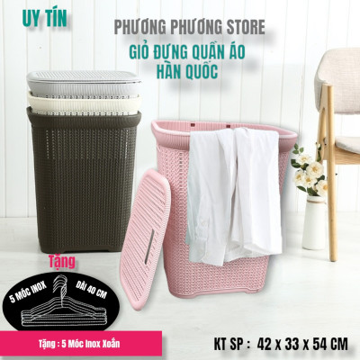 ( HÀNG CAO CẤP ) Giỏ đựng đồ quần áo có nắp Hàn Quốc Kiểu Dáng Đan Mây( Tặng Sét 5 Móc áo Inox Xoắn Dài 40cm )