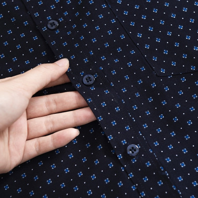 Áo Sơ Mi Nam Công Sở Trung Niên Ngắn Tay Xanh Tím Than Vải Cotton Họa Tiết Hoa Nhí  thương hiệu Anton – 809