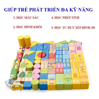 Đồ chơi xếp hình mô hình thành phố 62 chi tiết bằng gỗ