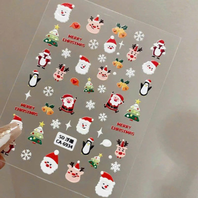 Sticker Móng Tay Dập Nổi Dán Làm Nail Hình Giáng Sinh Vui Vẻ, Ông Già Noel, Dễ Thương, Mỏng Trong Suốt, Lưng Keo, Trang Trí Móng Tay Nghệ Thuật - Xmas