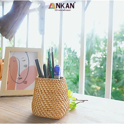 Cốc Mây Tre Đan Thủ Công Đa Năng - Đựng Bút, Cắm Hoa, Trang Trí Bàn Làm Việc - Phong Cách Vintage