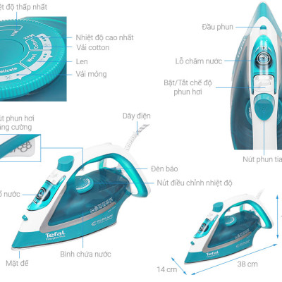 Bàn ủi hơi nước Tefal FV5737E0 - 2500W, sản xuất tại Pháp - Hàng chính hãng