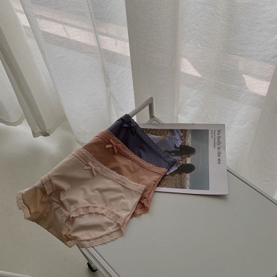 Set túi ví 3 quần lót nữ su lạnh phối nơ viền ren