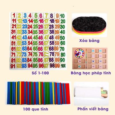 Đồ Chơi Giáo Dục, Hộp Toán Học Gồm Số 100 Que Tính Và Bảng 2 Mặt, Đồ Chơi Trí Tuệ Cho Bé