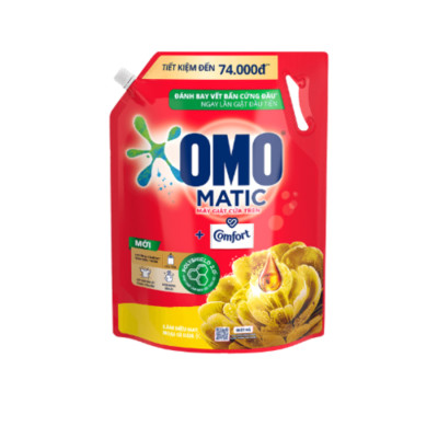 Túi Nước Giặt Omo Matic Comfort Cho Máy Giặt Cửa Trên Hương Tinh Dầu Thơm Xoáy Bay Vết Bẩn, Hương Thơm Bền Lâu 3.6Kg