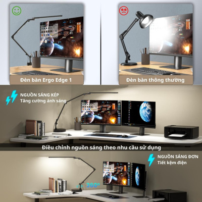 Đèn bàn học Led bảo vệ mắt Ergo Edge 1 DandiHome chống cận để làm việc, đọc sách cao cấp có thể kéo dài và gấp gọn - 3 chế độ sáng thông minh