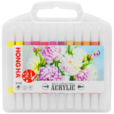 Hộp 24 Bút Lông Màu Acrylic 2 Đầu - Hồng Hà 8146
