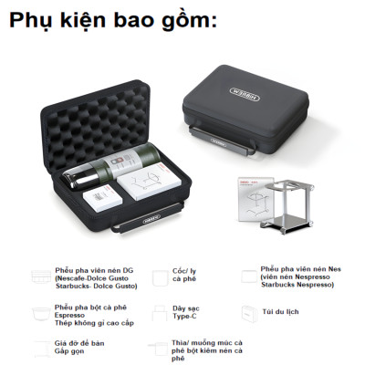Máy pha cà phê cầm tay chuyên nghiệp Espresso 3 trong 1, dùng pin có thể pha cả nóng và lạnh. Thương hiệu Mỹ cao cấp HiBREW - H4C. HÀNG CHÍNH HÃNG