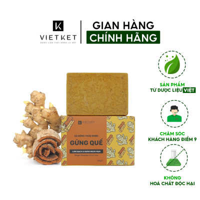Cục Xà Bông Thảo Dược Gừng Quế VIETKET 100g - Làm Sạch, Giảm Mụn Lưng, Sáng Da, Duy Trì Độ Ẩm, Hương Thơm Thảo Dược