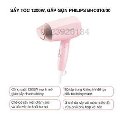 Máy Sấy tóc 1200w, gấp gọn Philips BHC010/00 - Hàng chính hãng