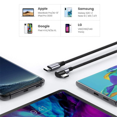 Ugreen UG50122US255TK 0.5M 60W bẻ góc 90 độ hỗ trợ sạc nhanh PD cáp USB type C màu đen mạ nickel đầu bọc nhôm - HÀNG CHÍNH HÃNG