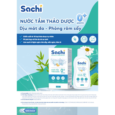 Nước Tắm Thảo Dược SACHI Dịu Mát Da ,Ngừa Rôm Sảy, Hỗ Trợ Ngăn Cảm Cúm, Cảm Lạnh Cho Bé Lọ 250ml / 500ml