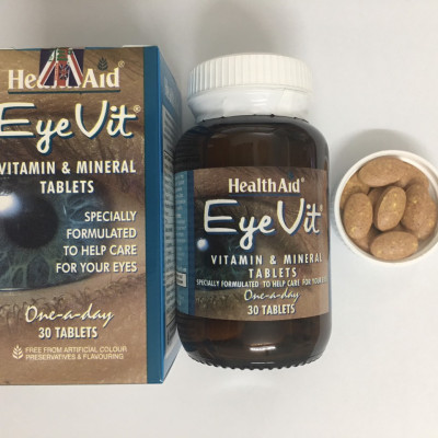 Thực phẩm bảo vệ sức khỏe đến từ Anh Quốc - Viên giữ ẩm cho mắt, ngăn chặn quầng thâm và túi dưới mắt, tăng cường thị lực cho mắt, giúp làm chậm quá trình thoái hóa điểm vàng, đục thủy tinh thể và thoái hóa võng mạc HEALTH AID EYEVIT (Hộp 1 chai 30 viên)