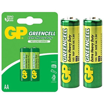 Vỉ 2 Pin Tiểu GP Greencell Extra Heavy Duty AA 1.5V - GP 15G-2U2