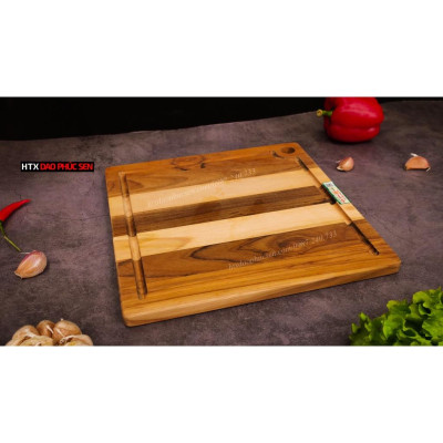 Thớt Gỗ Teak Cao Cấp - Cắt Thái, Trang Trí - 28x28x1,4cm - VRL01 | HTX DAO PHÚC SEN