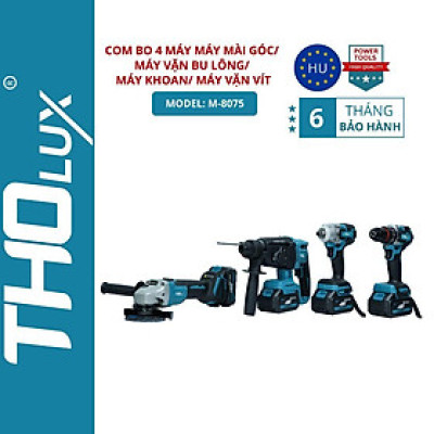 Combo 4 máy khoan, máy mài góc, máy vặn bu lông, máy vặn vít Không Chổi Than Tholux M-8075