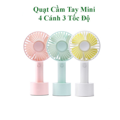 Quạt Tích Điện Cầm Tay Pin Sạc 4 Cánh 3 Tốc Độ Gió Có Đế Để Bàn, Quạt Để Bàn Pin Sạc USB Tiện Lợi - HÀNG CHÍNH HÃNG MINIIN