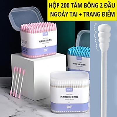 Dụng cụ làm đẹp sức khỏe  _Hộp 200c tăm bông ráy tai lớn  cao cấp với 2 đầu tăm thiết kế hình dáng khác nhau làm sạch sâu bên trong , phù hợp cho mọi người 