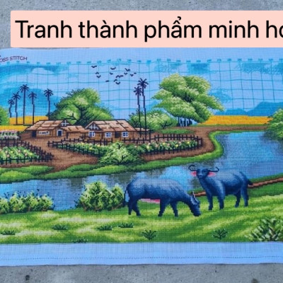 Tranh thêu chữ thập Miền quê Thanh Bình LV3031, kích thước 100 x 50 cm