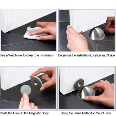 Chặn Cửa Bán Nguyệt, Chặn Cửa Nam Châm, Chặn Cửa Inox, Chống Va Đập Cửa Với Tường, Sử Dụng Miếng 3M Dán Sàn, Không Bắt Vít. TakyHome 1200