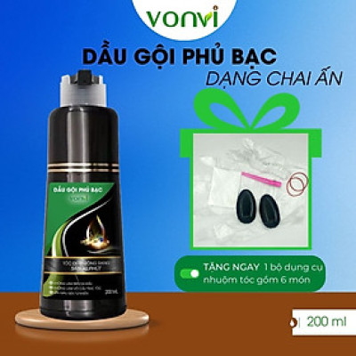 Dầu gội đen tóc VONVI tóc đen tự nhiên sau 10 phút tự phủ bạc dạng chai ấn 200 ml