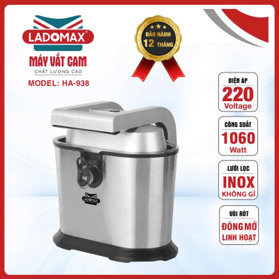 Máy Vắt Cam 2 Đầu Ép LADOMAX HA-938 dành cho quán công suất 1060W motor đồng-Hàng chính hãng