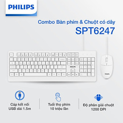 Combo Bàn phím và Chuột có dây Philips SPT6247 - Hàng chính hãng